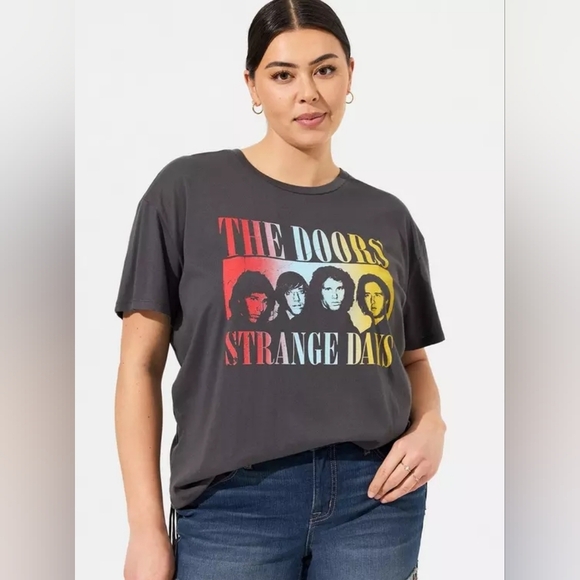 Torrid The Doors Fringe Back Relaxed Fit Tee Vintage Black Gray 2x 18/20 New - Picture 1 of 11